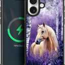 for iPhone 17 Magnetic Case, Compatible with Magsafe Pattern Cover Horse Purple Lavender