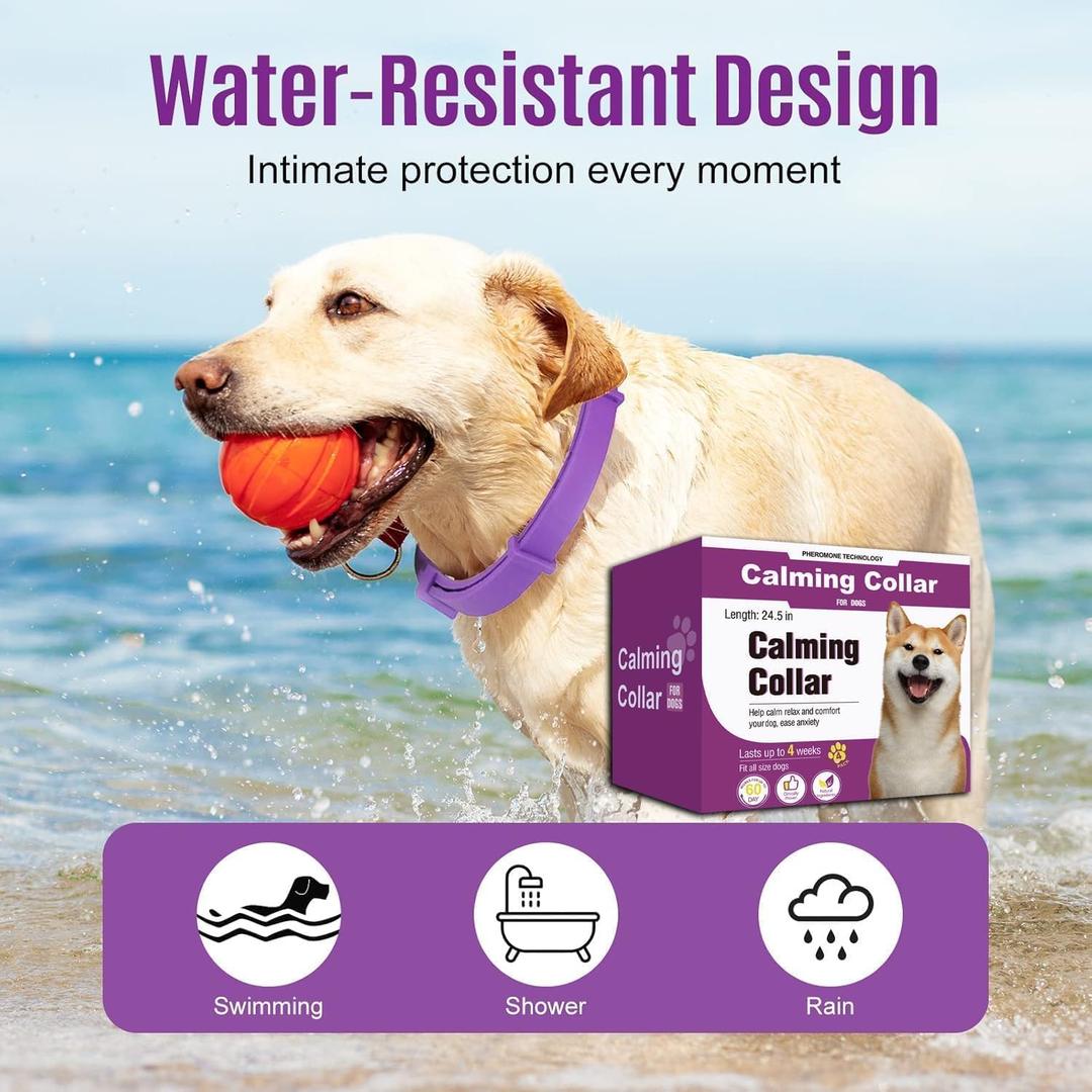 Calming Collar for Dogs 3 Packs, Dog Pheromone Calm Collars Relief Anxiety Stress Separation Lasts 60 Days, Calm Pheromone Collars 25 Inches Size Flexible Adjustable for All Dog (Purple)