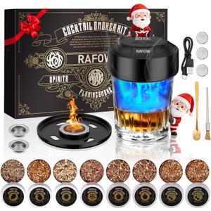 Rafow Electric Whiskey Smoker Kit - with 6 Light Modes, 8 Wood Chips, Rechargeable Cocktail Smoker, No Butane Required Old Fashioned Smoker, Christmas Birthday Gifts for Men Dad Husband Whiskey Lovers