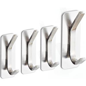 Adhesive Towel Hooks 4 Pack Stainless Steel Robe Coat Hooks for Hanging Versatile Wall Hooks for Bathroom, Kitchen, Office, School Silver Shower Sticky Hook Hanger