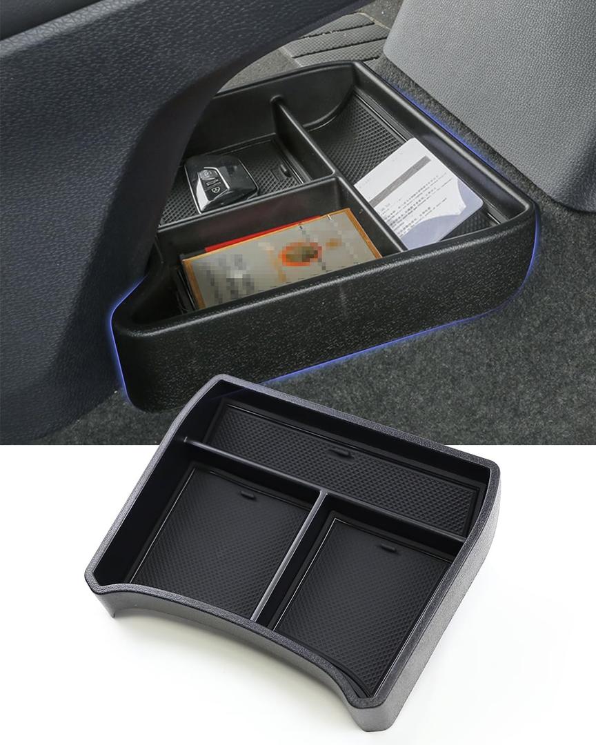 Lower Center Console Organizer for VW ID4 2023 2024 2025 Accessories, Lower Center Console Tray ID.4 Underseat Armrest Storage Box Coin Holder, Black