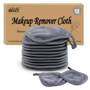 HOMEXCEL Makeup Remover Cloth 12 Pack,Reusable Makeup Remover Pads, Washable Ultra Soft Facial Cleansing Cloths For All Skin Types, 5 X 5 In, Grey