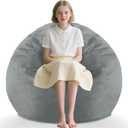 2FT Bean Bag Chair, Comfy Bean Bag Chairs with Memory Foam Filled, Fluffy Beanbag Sofa with Dutch Velvet Cover, Teardrop BeanBag Chairs for Living Room, Playroom - Light Grey (2FT-28"x28"x22")