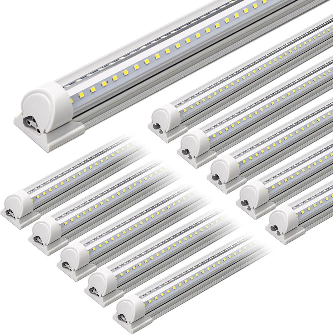 Barrina T8 LED Shop Light 5FT 50W 6500LM 6500K Super Bright White, T8 LED Garage Lights, V Shape Clear Cover High Output Tube, Linkable 5 Foot Strip Light for Workshop, Warehouse with Plug, 10 Packs