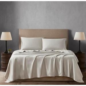 Linen Closet Luxury Cotton 400 Thread Count Cotton Sateen 4-Piece Sheet Set, Queen, Taupe