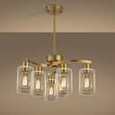 CNRATYE 6-Light Gold Chandeliers for Dining Room, Modern Kitchen Island Light Fixtures Over Table, Metal Hanging Pendant Lighting for Living Room Stairwell Entryway Bedroom, Clear Glass Shade