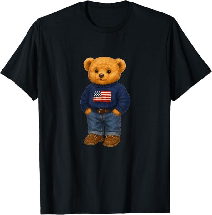 Cool American USA Teddy Bear Illustration Graphic Designs Sweatshirt, Size 2XL