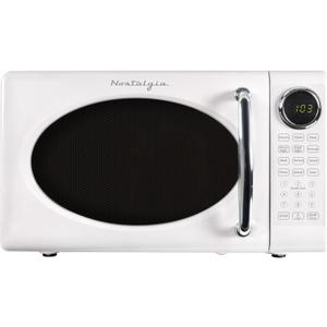 Nostalgia Retro Microwave Oven - 0.7 Cu Ft, 700-Watt Countertop Size with Glass Turntable, Child Safety Lock, 8 Auto-Cook Programs, Digital Clock - White