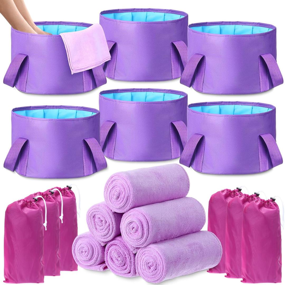 12 Pcs 15L Foldable Foot Soaking Tub Kit Portable Foot Bath Tub for Soaking Feet with Towel and Storage Bag Soak Spa Bucket for Travel Camping (Purple)