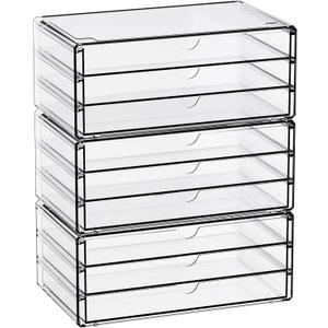 Yieach 11.1 Inch Long Clear Drawer Organizers Stackable,3 Pack Small Acrylic Drawers,School,Office Supplies Organizer And Storage Bins for Stationery,Marker,Pen,Pencil,Craft Desktop Storage Drawers