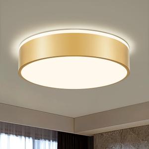 Dimmable Gold LED Modern Flush Mount Ceiling Light, 2700K-6000K 5CCT, Minimalist Round Metal Ceiling Lamp for Bedroom, Kitchen, Living Room - 15.7in