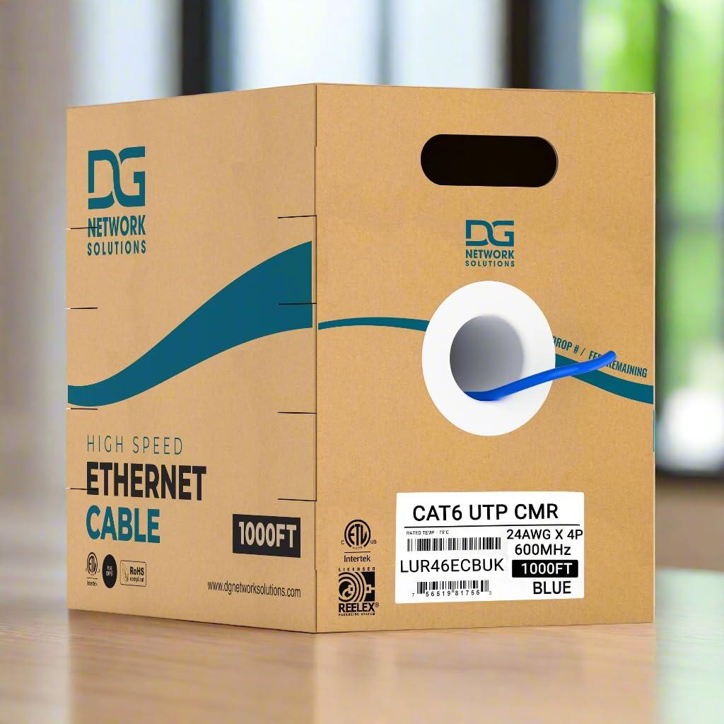 DG Cat6 Riser (CMR), 1000ft, Unshielded, 24AWG, with Spline (+), Solid Bare Copper, 600MHz, ETL Listed, Indoor/Home/Commercial Use, Bulk Ethernet Cable, Blue DG Cat6 Riser (CMR), 1000ft, Unshielded, 24AWG, with Spline (+), Solid Bare Copper, 600MHz, ETL Listed, Indoor/Home/Commercial Use, Bulk Ethernet Cable, Blue