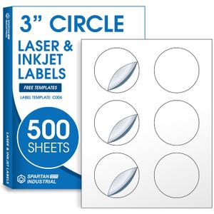 3" Printable Round Labels for Laser and Inkjet Printers - 3000 Blank Labels, 500 Sheets for Business Logos, Thank You Stickers, Price Tags, QR Codes - Spartan Industrial Template C006