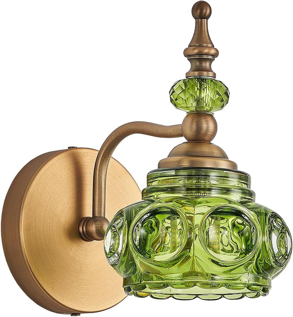 Vintage Wall Sconces Bathroom Vanity Lighting Fixtures Beautiful Wall Light with Green Glass Lampshade for Bedside Bedroom Doorway Bathroom