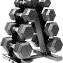CAP Barbell Rubber Coated Hex Dumbbell Set with Storage Rack | 100210 lb Options, Space-Saving Vertical Compact Storage for Home Gym Strength Training