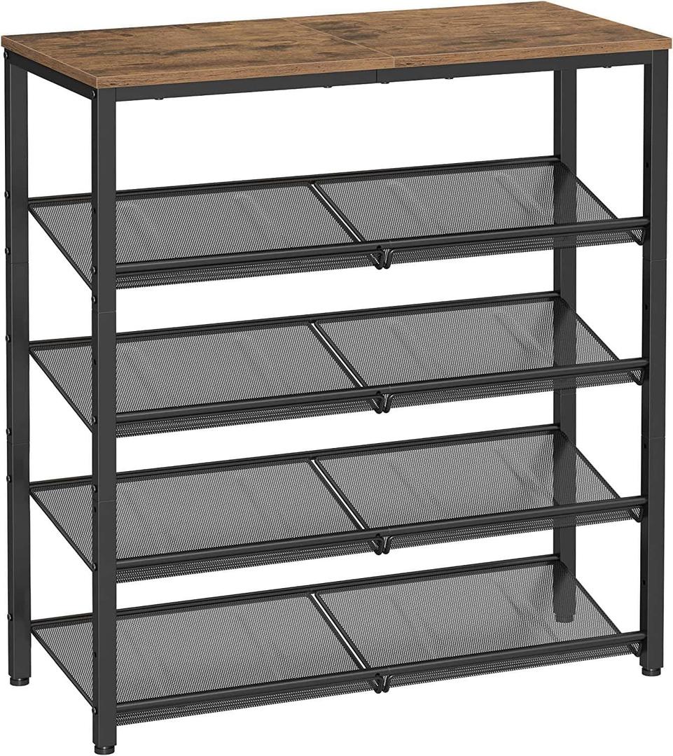 VASAGLE Shoe Rack for Entryway, 5-Tier Shoe Rack Organizer with Storage Shelves and Spacious Top, Freestanding, Adjustable, Industrial, Honey Brown and Ink Black ULBS038K01