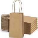 BagDream 100 Pack 3.5x2.4x6.7 Inches Mini Gift Party Favor Bags Small Brown Gift Bags with Handles Bulk Recyclable Kraft Paper Sacks