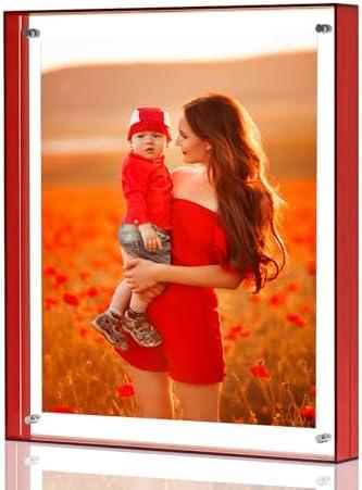 MFoffice 11x14 Picture Frame, Stunning Color Acrylic Floating Photo Frame, Use as 11x14, 10x12, 10x10, 9x12 Picture Frame, Horizontal and Vertical Formats for Tabletop Display, Red, 1Pack (Cracked In Some Places)