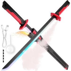 Cyberpunk Spark Sword Toys- 31.5inch 8 Colors RGB LED Light, Mist Spray, Cool Spark, Smart Hit Sound Interaction