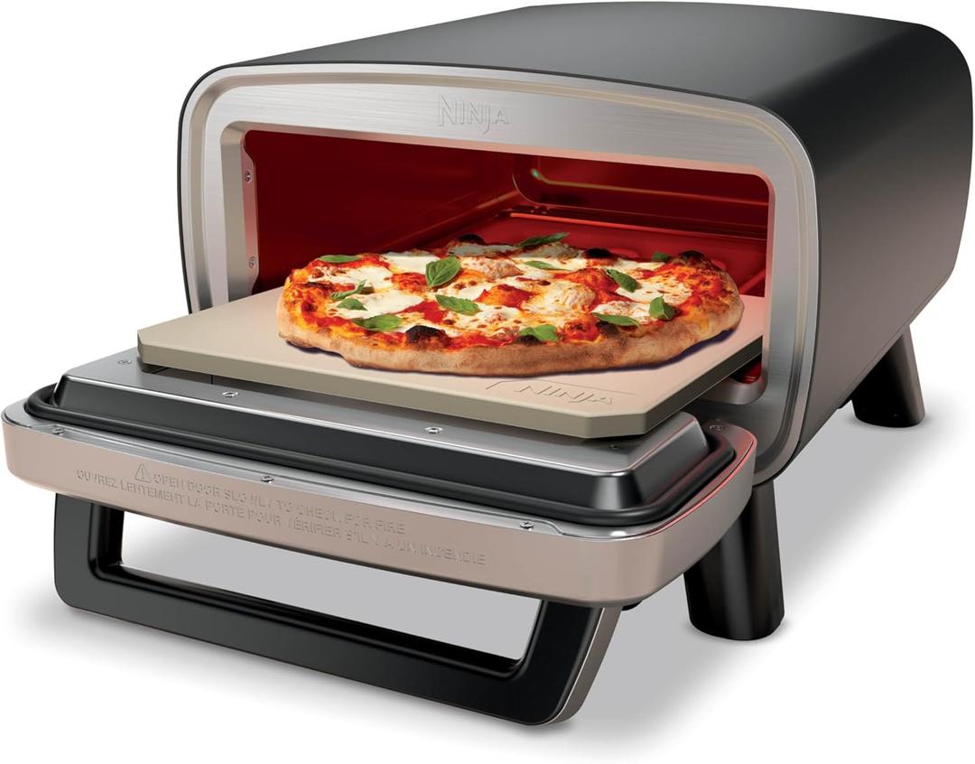 Ninja Artisan Electric Outdoor Pizza Oven with Stone | 12-inch Pizza in 3-minutes | 700F Max Temp | 5-in-1 Functionality Pizza, Bake, Broil, Proof & Warm | Makes Full Meals | Gray | MO201