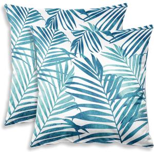 Blue Plant Leaf Decorative Throw Pillow Covers for Couch Bed Sofa Living Room Tropical Plants Leaves Square Cushion Cases Art Home Decor 18x18 inch Set of 2 (Blue)