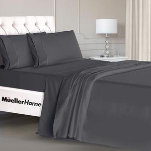 Mueller Luxury 4 Piece Twin XL Sheet Sets - Ultra-Soft 1800 Series, Cooling & Breathable Twin XL Bed Sheets, Hotel Quality Bedding, Deep Pocket up to 16" - Hypoallergenic, Wrinkle-Resistant, Dark Grey