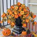 Pack of 2, HyeFlora Artificial Fall Flowers for Outdoors Decoration 2PCS Autumn Faux Morning Glory Look Real Silk Flowers for Outside Planter UV Resistant Fake Flowers for Home Garden Balcony Yard Porch Deco