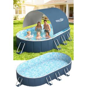 Foldable Pool with Canopy, 10ft NonInflatable Oversize Thickened Foldable Swimming Pool, Above Ground Pool for Adults, Easy Setup for Outdoor, Pool for Backyard, Outer Diameter 120”x88”x20”