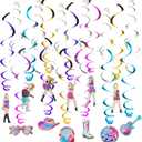 36Pcs Colorful Double Swirl Hanging Party Decorations - Includes 18 Foil Swirls & 18 Prismatic Swirls | Perfect for Music Parties, Karaoke Nights, Birthdays, Girls' Night Out, or Stage Decor