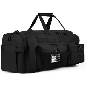 LHI 50L Tactical Duffle Bag for Men, 3-in-1 Gym Duffle and Backpack, Shoe Compartment, Laptop Sleeve and MOLLE, Carry-On Travel Weekender and Overnight Bag  Black