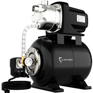 LANCHEZ 1.6HP Shallow Well Pump with Pressure Tank, 1340GPH Automatic Irrigation Water Booster Jet Pump, 115V Stainless Steel Water Transfer Pump for Home Garden Lawn Sprinkler Irrigation
