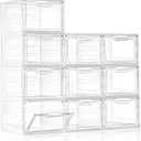 10 Pack Closet Organizers and Storage,Clear Stackable Plastic Storage Bins with Lids Magnetic Doors,Clothes Organizers and Storage,Plastic Craft Containers for Wardrobe Kitchen Bathroom Office