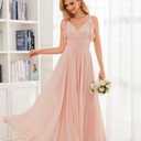 YUAOHUANG Women Chiffon Bridesmaid Dress Flowy Spaghetti Straps V Neck Corset Ruched Ruffle Sleeves Wedding Guest Dresses (Red, M)