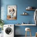 AI Laundry Room Canvas Frame Wall Art Laundry Sign Painting Vintage Funny Dog Artwork Decor for Wash Room Bathroom Laundromat Dry Cleaning Store (WE000052-4, 16.00L x 24.00W, Framed)