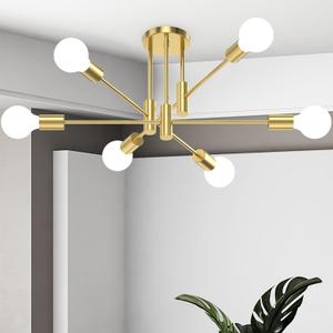 6-Light Sputnik Chandelier Gold, Mid-Century Modern Ceiling Light Fixture for Dining Room, Kitchen, Living Room, Bedroom