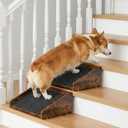 Megidok 2Pcs Low-Angled Wooden Dog Ramp for Stairs, Anti-Slip Carpet Surface Pet Steps, Sturdy Indoor Pet Stairs Ramp for Small Dogs & Cats, Assist for Injured Aged Pets Fits Staircase Steps