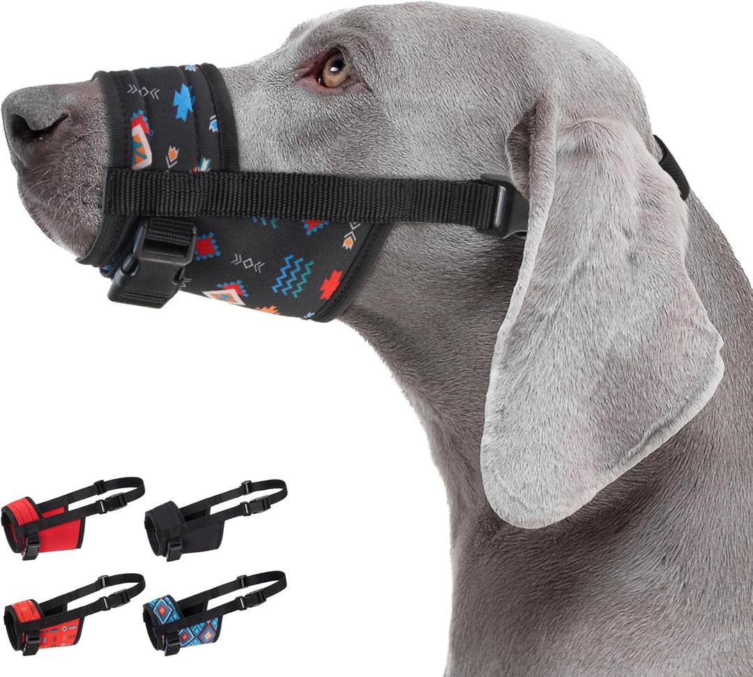 CollarDirect Dog Muzzle - Updated Design Adjustable Soft Breathable Tribal Nylon Dog Mouth Guard Cover for Small, Medium and Large Dogs, Anti Chewing, Barking & Biting (S, Pattern 2) Aztec Black
