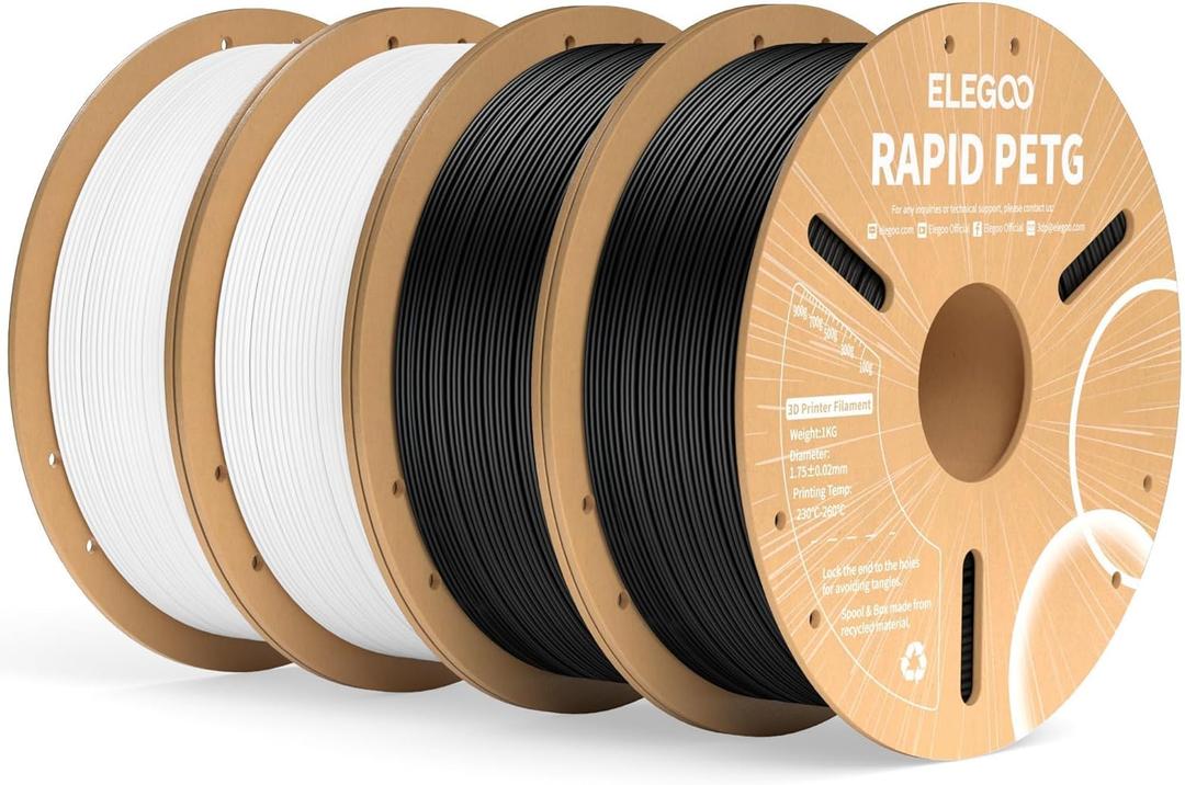 ELEGOO Rapid PETG Filament 1.75mm Black & White 4KG, High Speed 30-600mm/s 3D Printer Filament Dimensional Accuracy +/- 0.02 mm, 1kg Cardboard Spool(2.2lbs) Fits for Most FDM 3D Printers