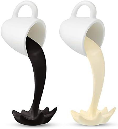 Jetec 2 Pcs Floating Coffee Cup Mug Sculpture Mini Spilling Pouring Coffee Cup Sculpture Accessories Funny Art Decoration for Home Office Kitchen, Present for Coffee Lover