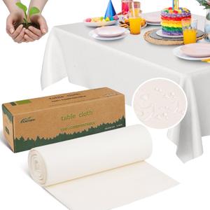 Compostable Table Cloths for Rectangle Tables 59''x106'' Disposable Tablecloth for Outdoor Party Picnic Wedding 3 Packs White
