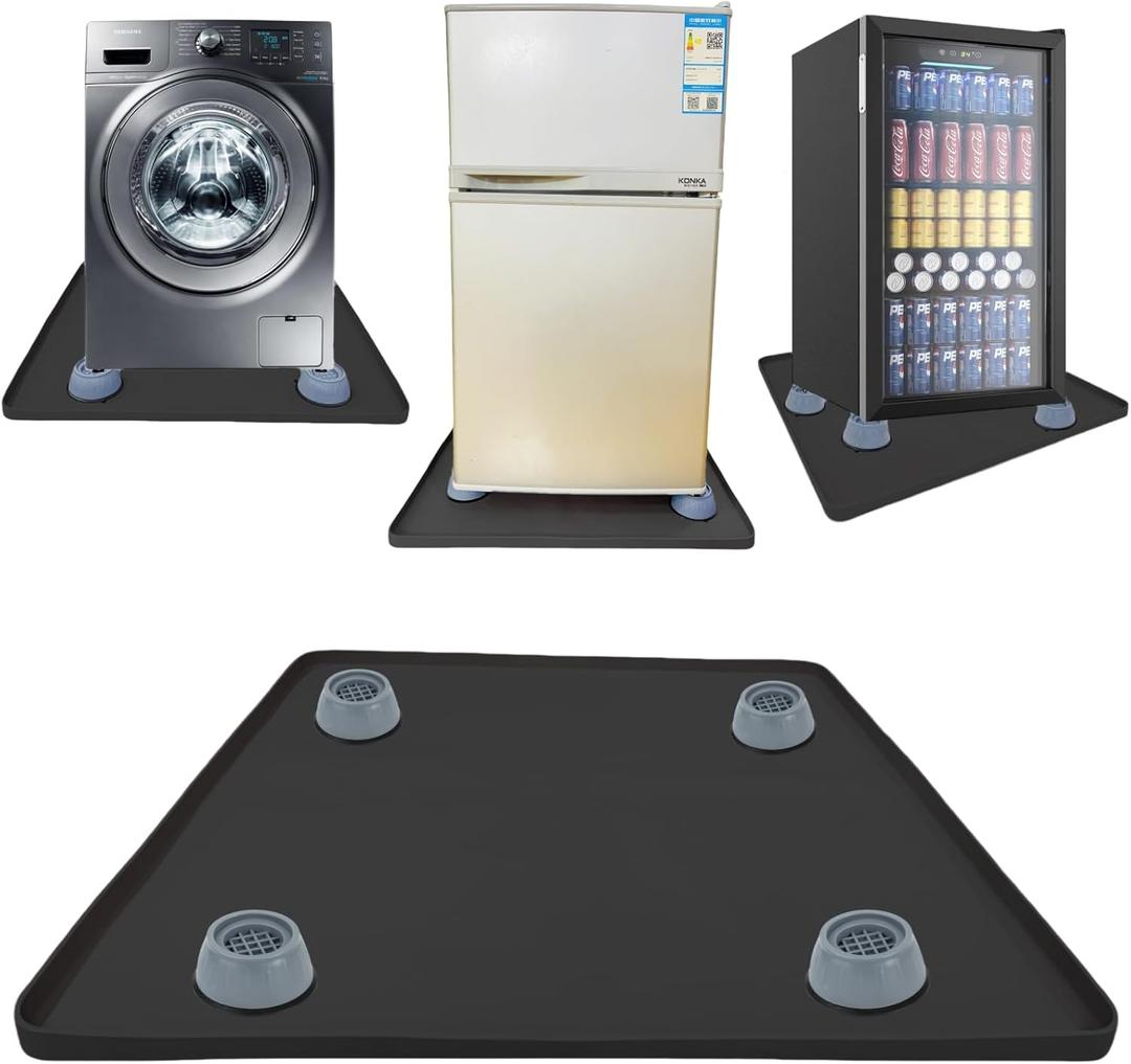 Mini Fridge Silicone Mat with Raised Edges, 24" x 24" x 0.8" Mini Fridge Drip Tray With 4 Base Raisers, Mini Refrigerator Carpets Floor Protector (Black)