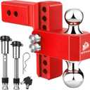 METOWARE Adjustable Trailer Hitch for 2.5 Inch Receiver, 6" Drop/Rise Heavy Duty Aluminum Tow Hitch, 18,000 LBS GTW, Dual Ball (2" & 2-5/16"), Double Stainless Steel Locks & Hitch Pin (Red)