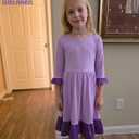 Girls Twirl Dress with Ruffle Sleeves Color Block Cotton Dress with Flare Hem,Purple,8Y