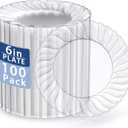 U-QE 100 Pieces Clear Plastic Plates-6 Inch Plastic Dessert Plates Disposable - Washable & Reusable - Premium Hard Clear Plates Fancy Disposable Heavy Duty Plastic Plates for Party,Weddings and Events