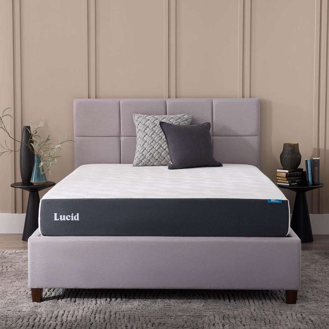 Lucid 10 Inch Memory Foam Mattress - Firm Feel - Infused with Refreshing Bamboo Charcoal and Cooling Gel - Bed in a Box - Temperature Regulating - Pressure Relief - Breathable - Twin Size