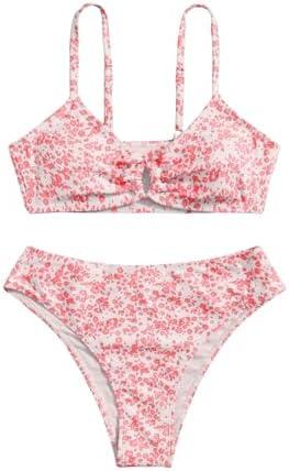 COZYEASE Girls' 2 Piece Ditsy Floral Print Knot Front Ruched Triangle Bikini Swimsuit 13 Y COZYEASE Girls' 2 Piece Ditsy Floral Print Knot Front Ruched Triangle Bikini Swimsuit 13 Y