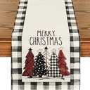 Artoid Mode Waterclor Buffalo Plaid Christmas Trees Merry Xmas Table Runner, Seasonal Winter Holiday Kitchen Dining Table Decoration for Indoor Outdoor Home Party Decor 13 x 72 Inch