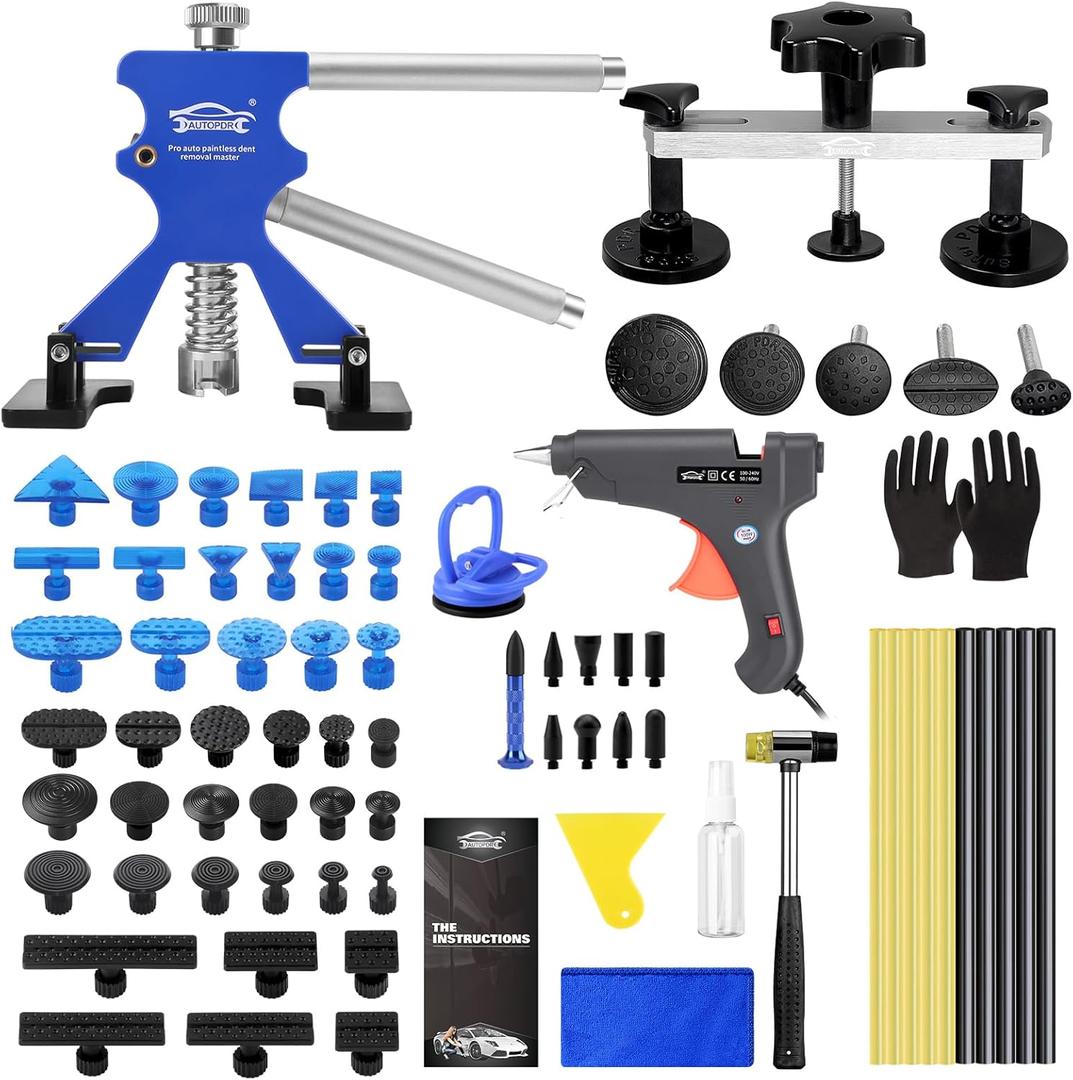 Dent Puller Kit, Car Dent Puller for Dent Repair with Blue Dent Lifter, Adjustable Bridge Puller, Paintless Dent Removal Kit for Car Refrigerator Door Ding Hail Damage Repair (Medium)