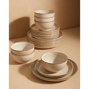 Pokini Stoneware Dinnerware Sets for 6, 18pcs Plates and Bowls Sets Dishes
