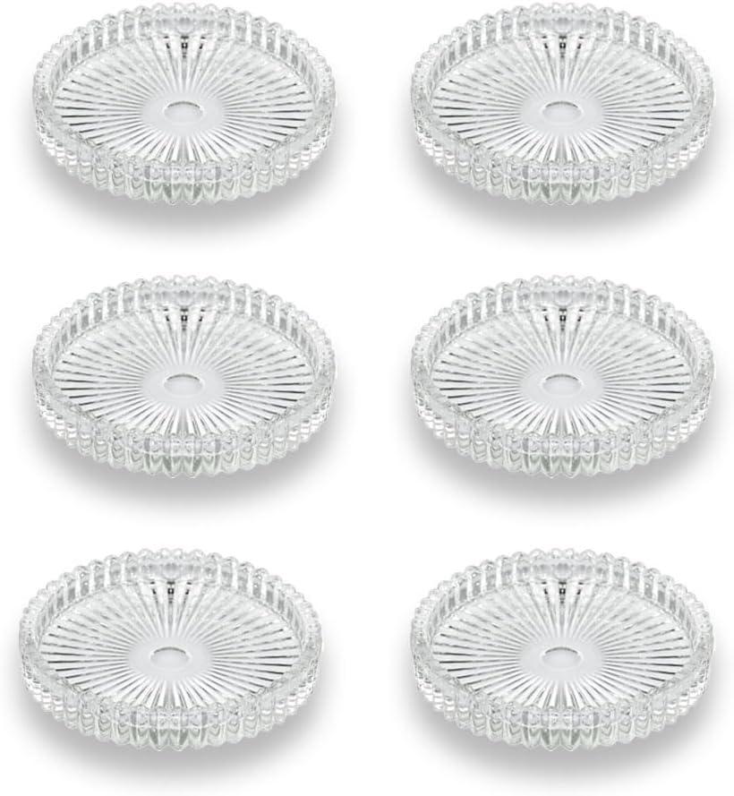 6Pcs Clear Glass Pillar Candle Holder Plates,4'' Round Glass Candle Plate,Candle Tray Plates for Dinning Wedding Party Table Centerpiece